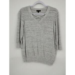Lety & Me Niki Pointelle 3/4 Sleeve Pullover Grey Top Sweater XL